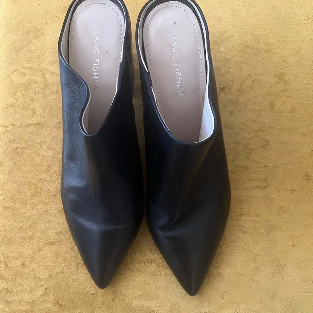 Black leather mules
